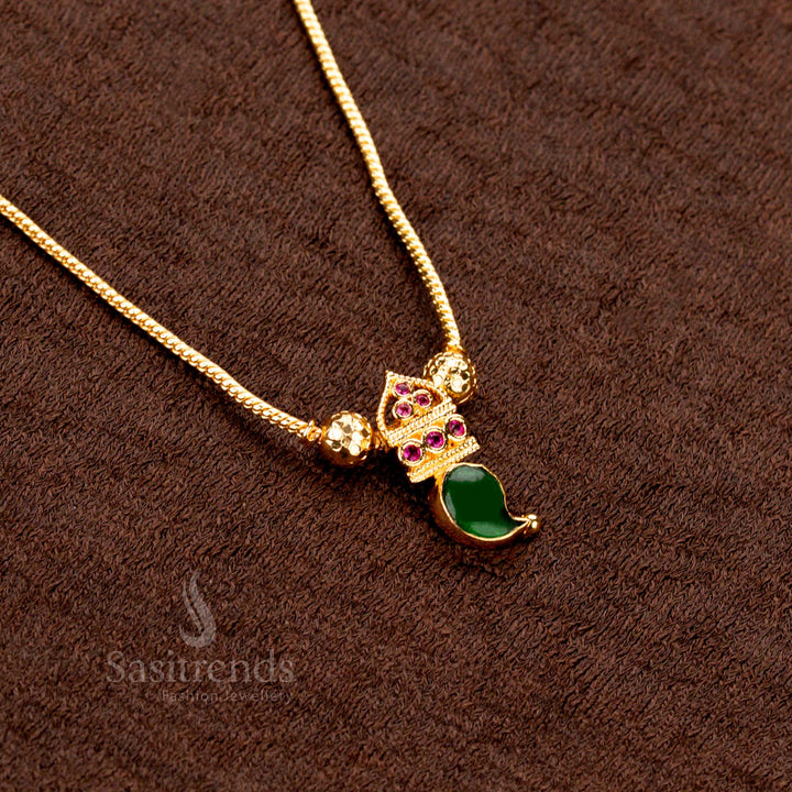 Graceful Green Palakka Necklace with Radiant Mango Pendant, One Gram Gold Polish and Temple Style Detailing – Authentic Kerala Jewellery Craft - Sasitrends