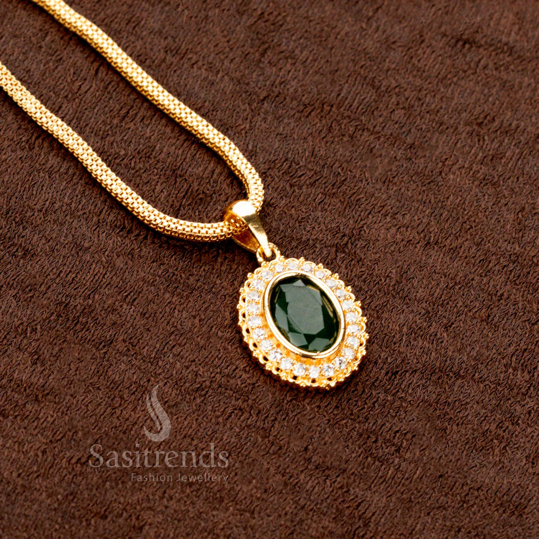 American Diamond Border Oval Pendant Long Necklace for Traditional Wear – Sasitrends