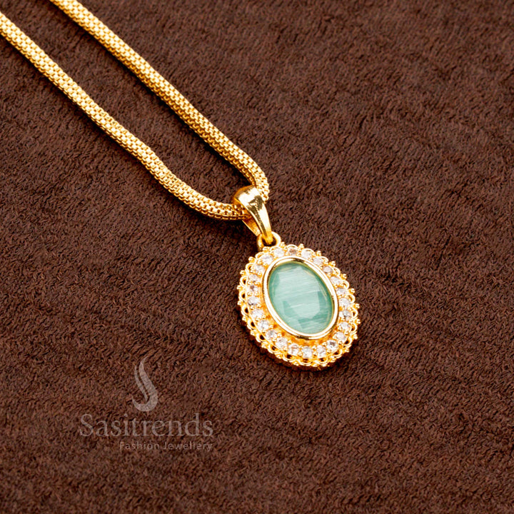 American Diamond Border Oval Pendant Long Necklace for Traditional Wear – Sasitrends