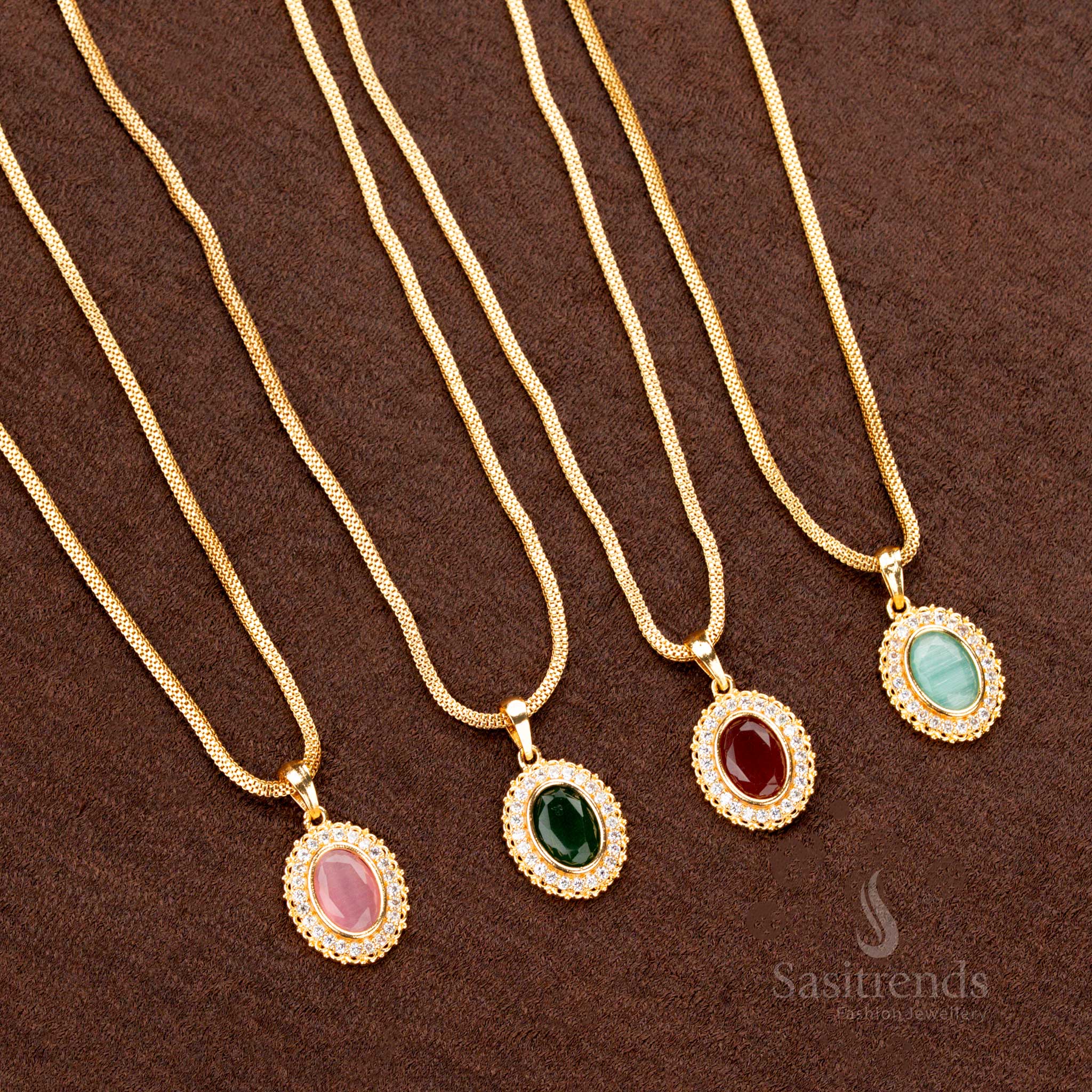 American Diamond Border Oval Pendant Long Necklace for Traditional Wear – Sasitrends