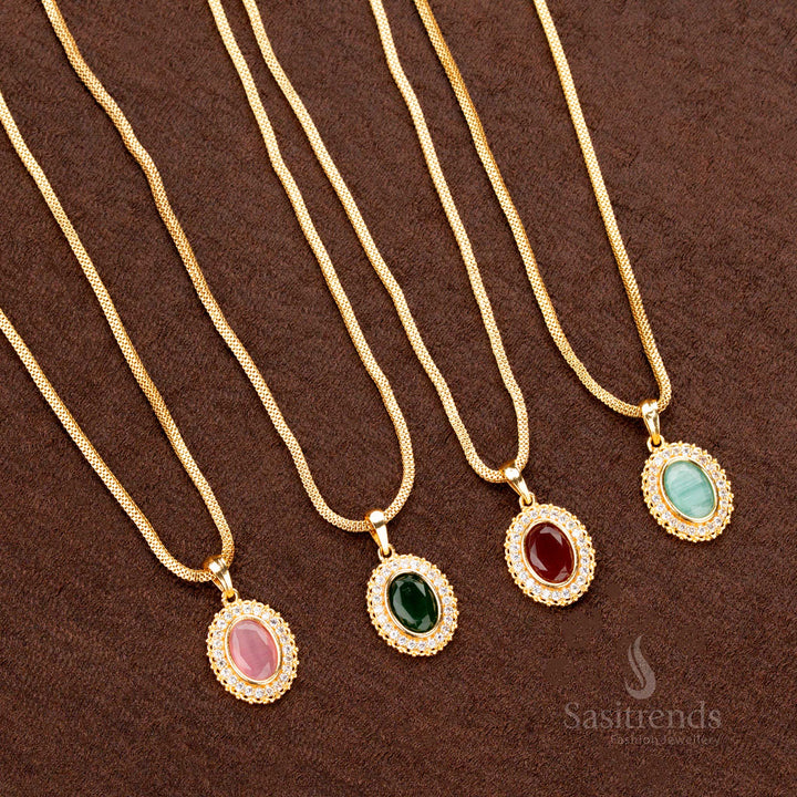 American Diamond Border Oval Pendant Long Necklace for Traditional Wear – Sasitrends