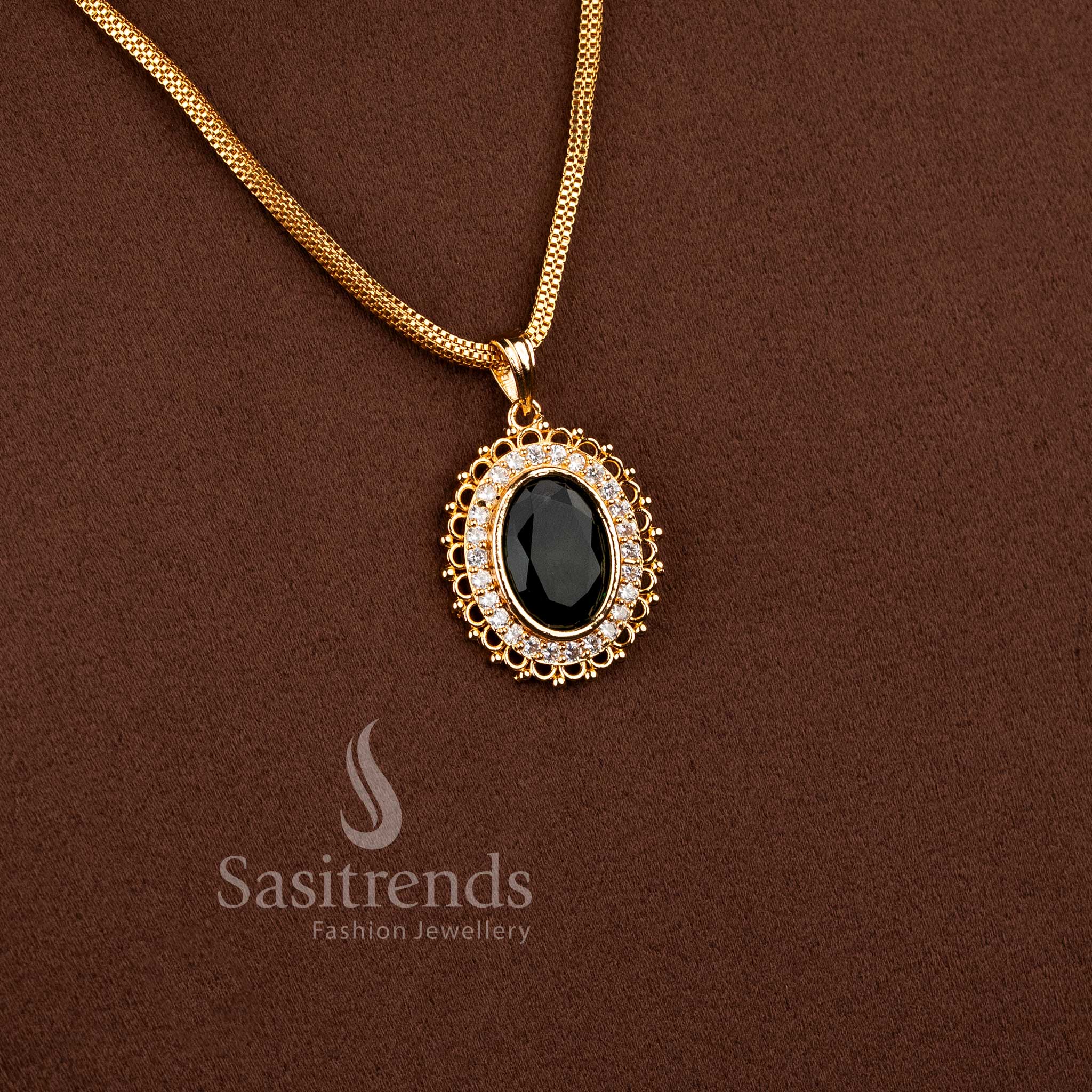 One Gram Micro Gold Plated Guaranteed Chain featuring elegant Green Stone accents and traditional styling - Sasitrends