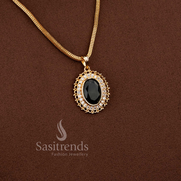 One Gram Micro Gold Plated Guaranteed Chain featuring elegant Green Stone accents and traditional styling - Sasitrends