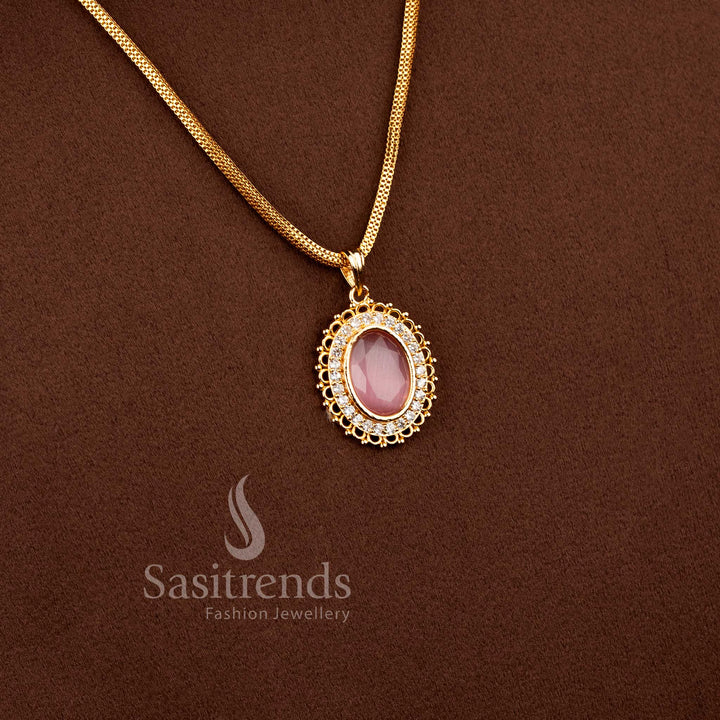 One Gram Micro Gold Plated Guaranteed Chain featuring elegant Pink Stone accents and traditional styling - Sasitrends