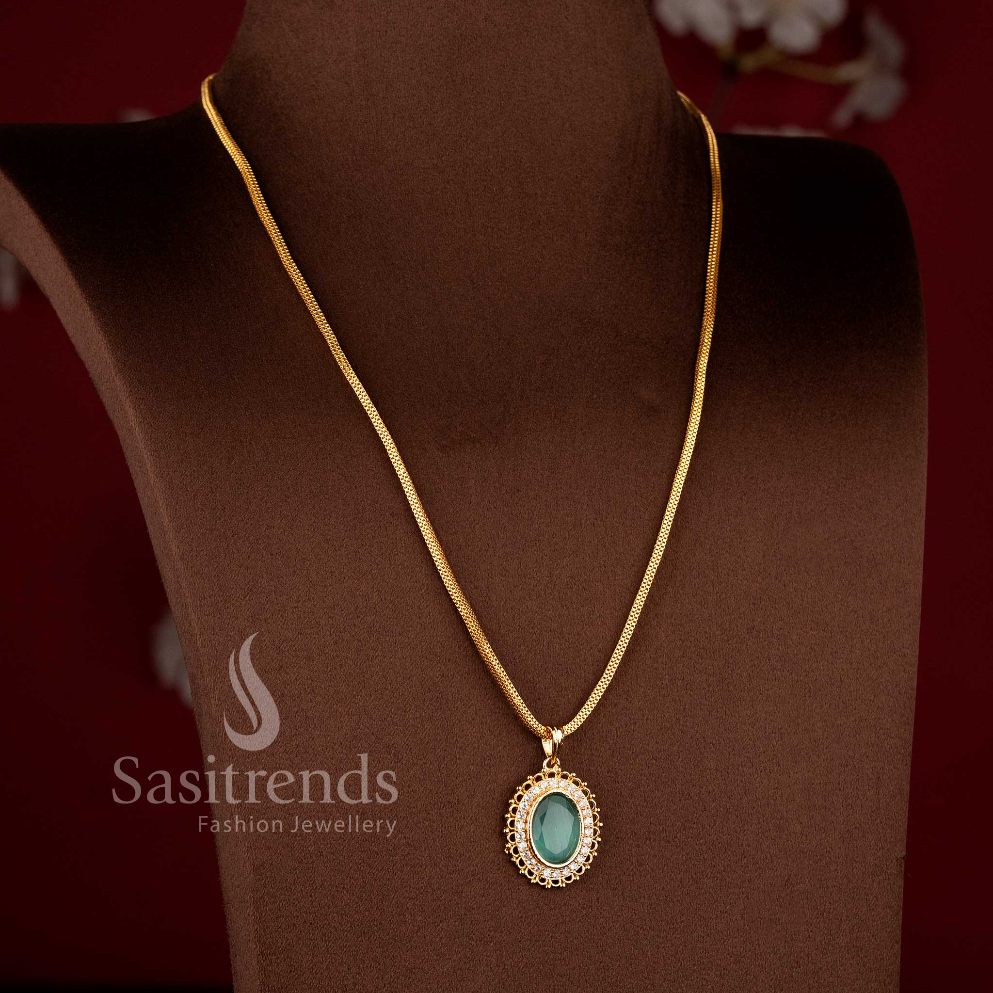 One Gram Micro Gold Plated Guaranteed Chain featuring elegant Pink Stone accents and traditional styling - Sasitrends