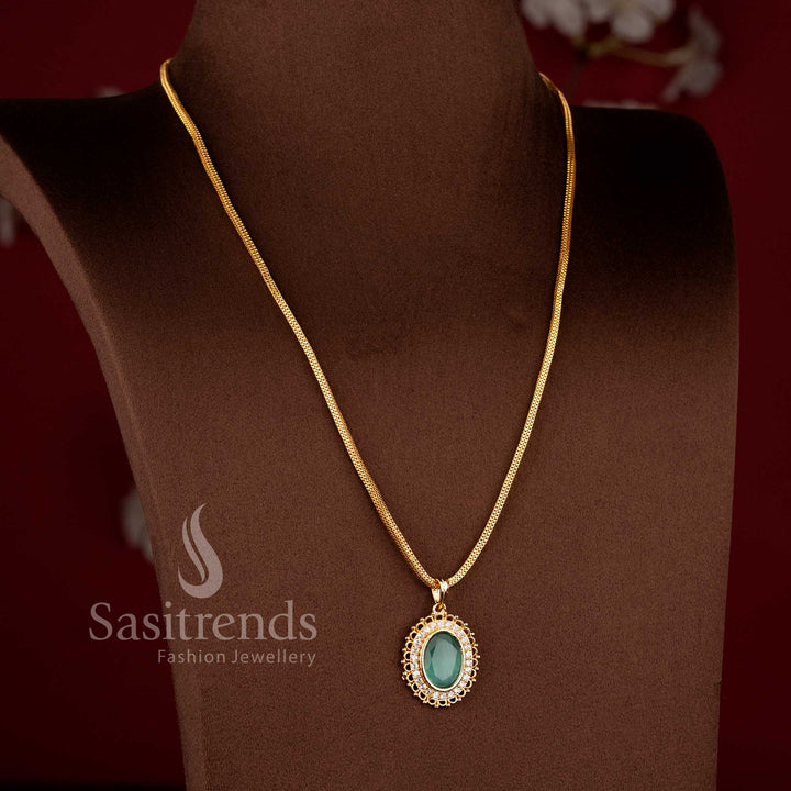 One Gram Micro Gold Plated Guaranteed Chain featuring elegant Pink Stone accents and traditional styling - Sasitrends