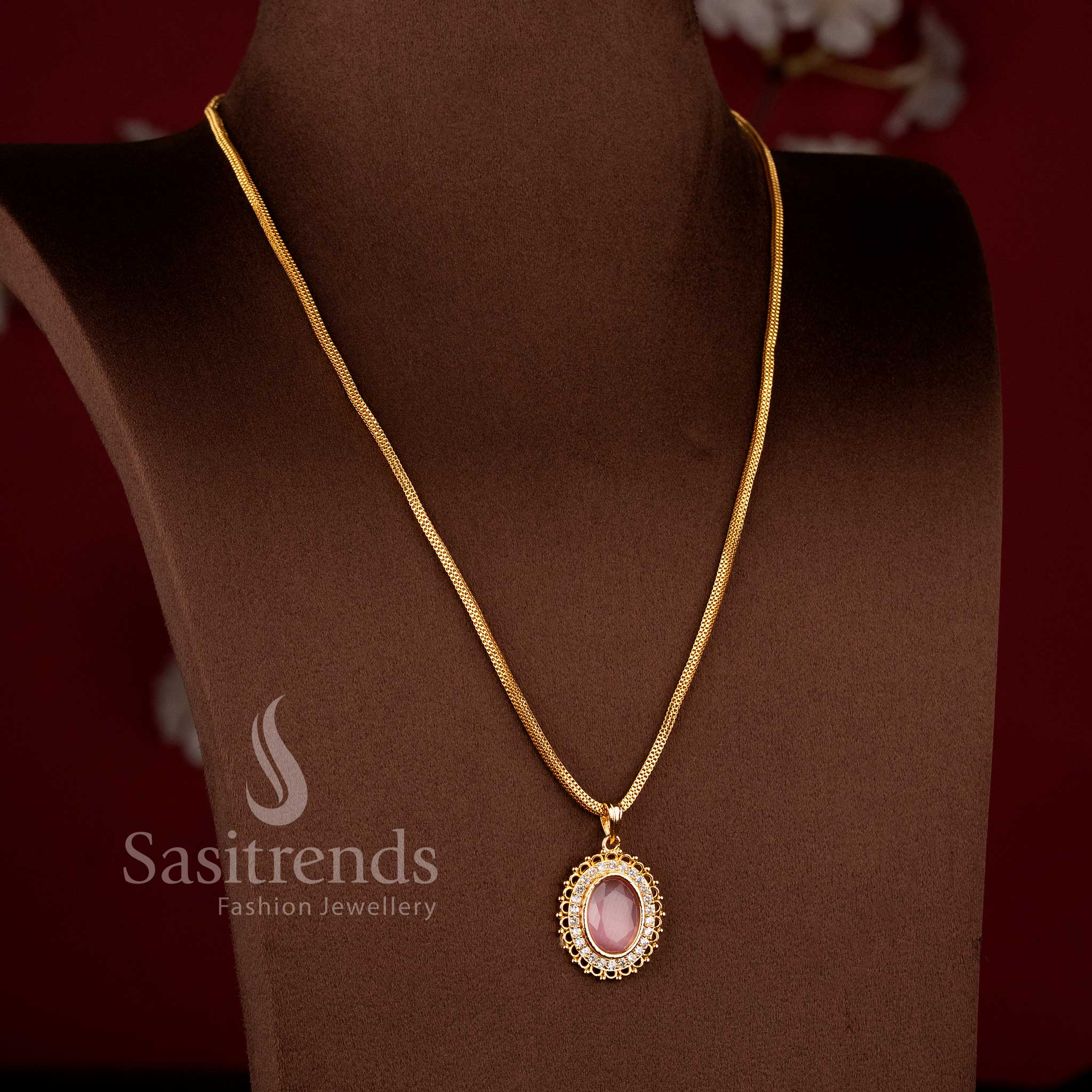 Amazing One Gram Micro Gold Plated Guaranteed Chain with Pink Stone Detailing and rich 24 Carat gold-like finish - Sasitrends