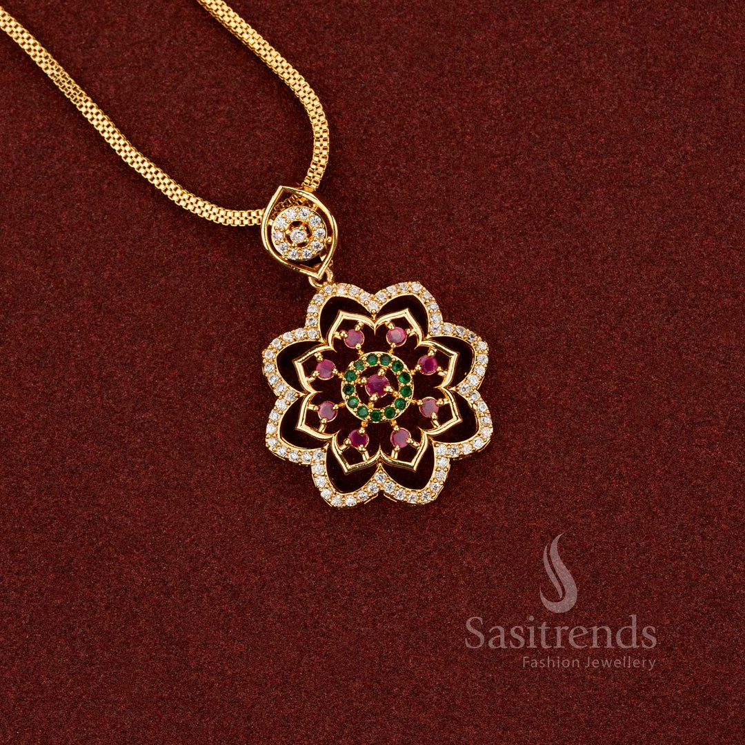 Exquisite multi-colour AD stone floral chain necklace featuring vibrant hues perfect for festive and grand Jewellery - Sasitrends