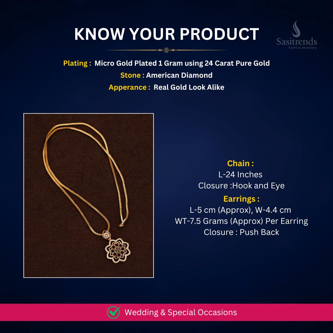 Micro Gold Plated AD Chain necklace measurement image - Sasitrends