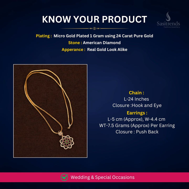 Micro Gold Plated AD Chain necklace measurement image - Sasitrends