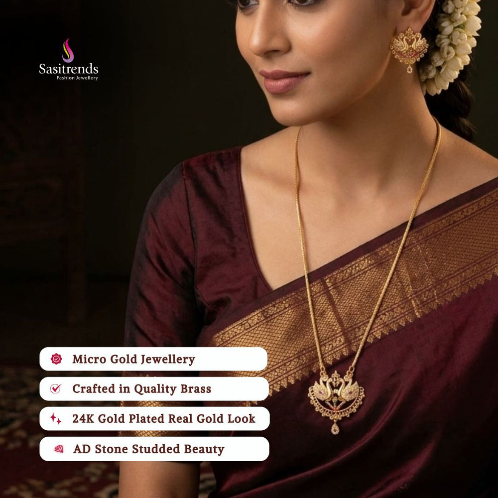 Guaranteed Micro gold plated AD stone chain necklace set model image - Sasitrends