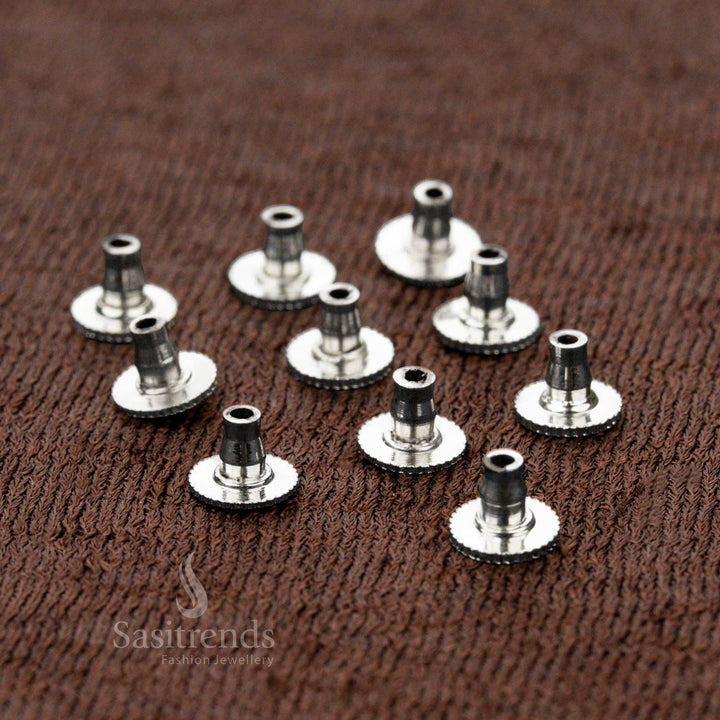 Serene Charm Silver Shine Earring Back Support Push Lock Brass Jewellery Stopper for Traditional Jhumka and Studs – Long-Lasting Grip and Comfort - Sasitrends