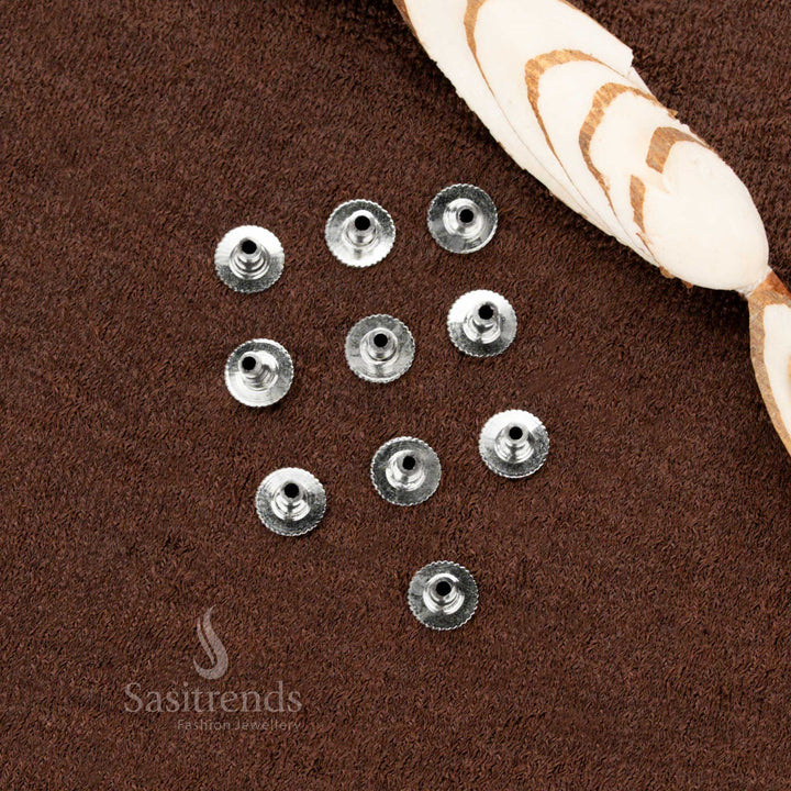 Classic Purity Silver Finish Brass Earring Back Push Stopper Set – Locking Support for Daily Use – Indian Jewellery in Traditional Style - Sasitrends