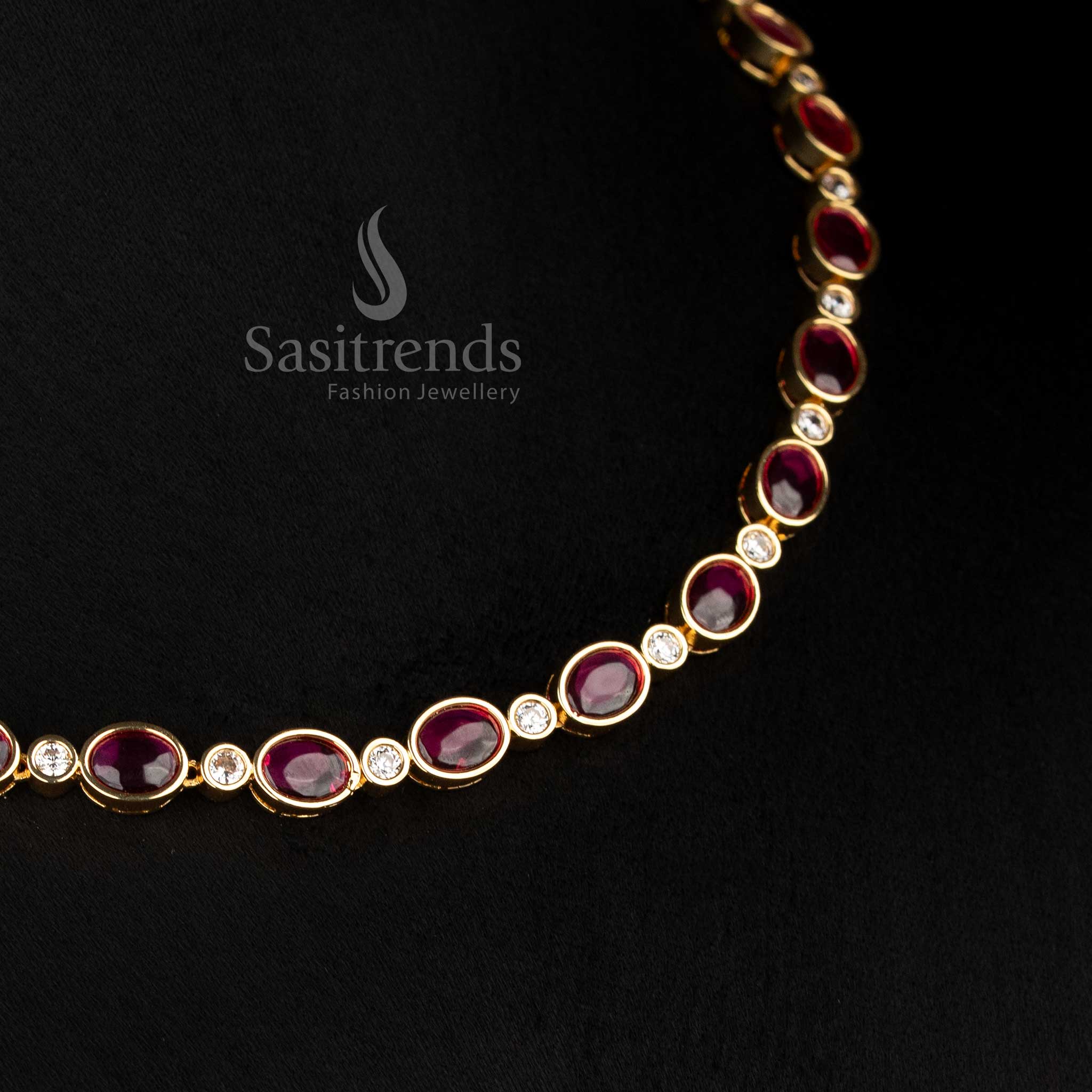 Matte gold plated Ruby necklace with floral earrings – Sasitrends