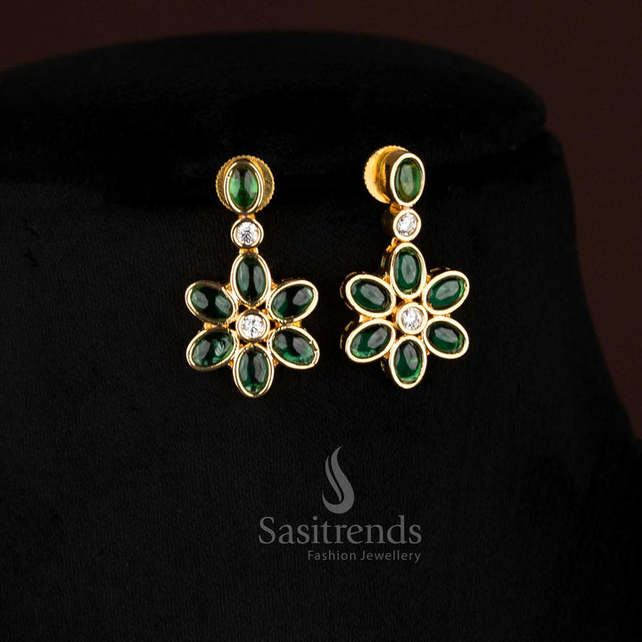 Matte gold plated Green necklace with floral earrings – Sasitrends
