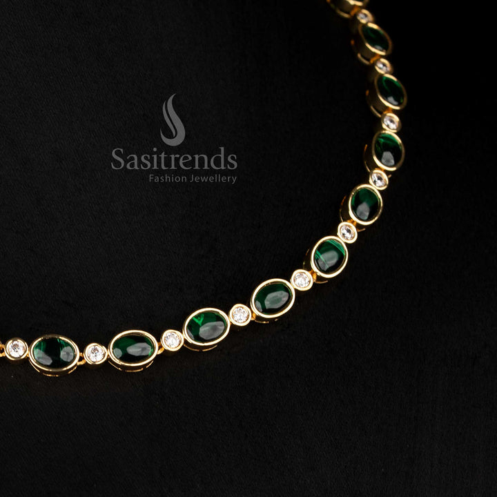 Matte gold plated Green necklace with floral earrings – Sasitrends