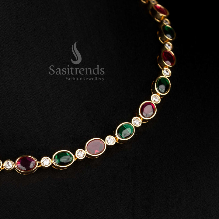 Matte gold plated Ruby Green necklace with floral earrings – Sasitrends