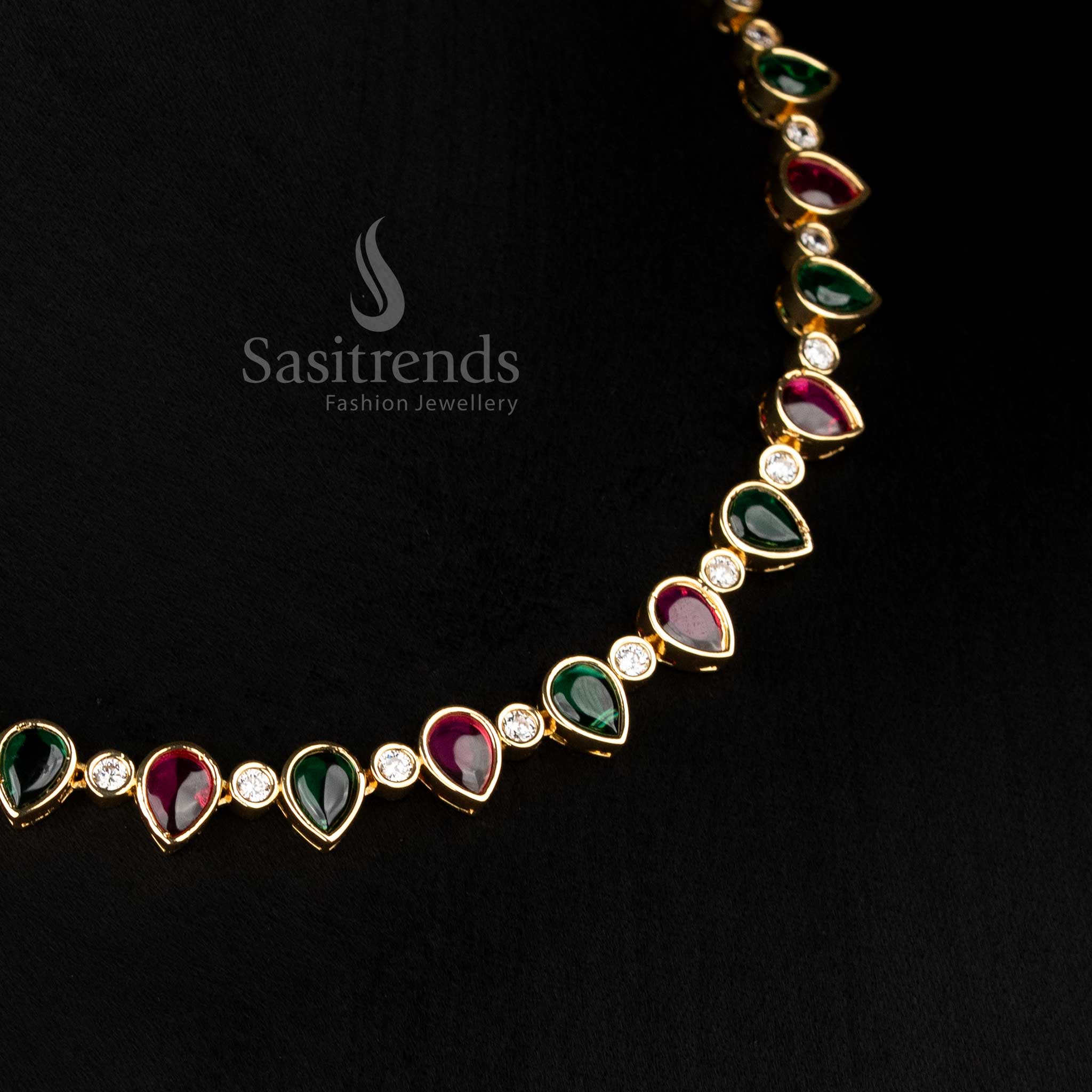 Traditional american diamond matte gold plated teardrop necklace set - Sasitrends