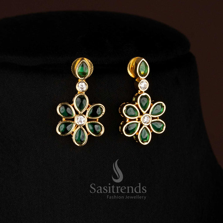 Traditional Green american diamond matte gold plated teardrop necklace set - Sasitrends