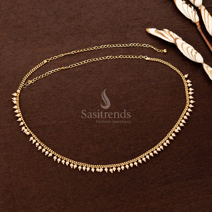 Gold plated hipbelt with dual bead chain and elegant pearl drops - Sasitrends