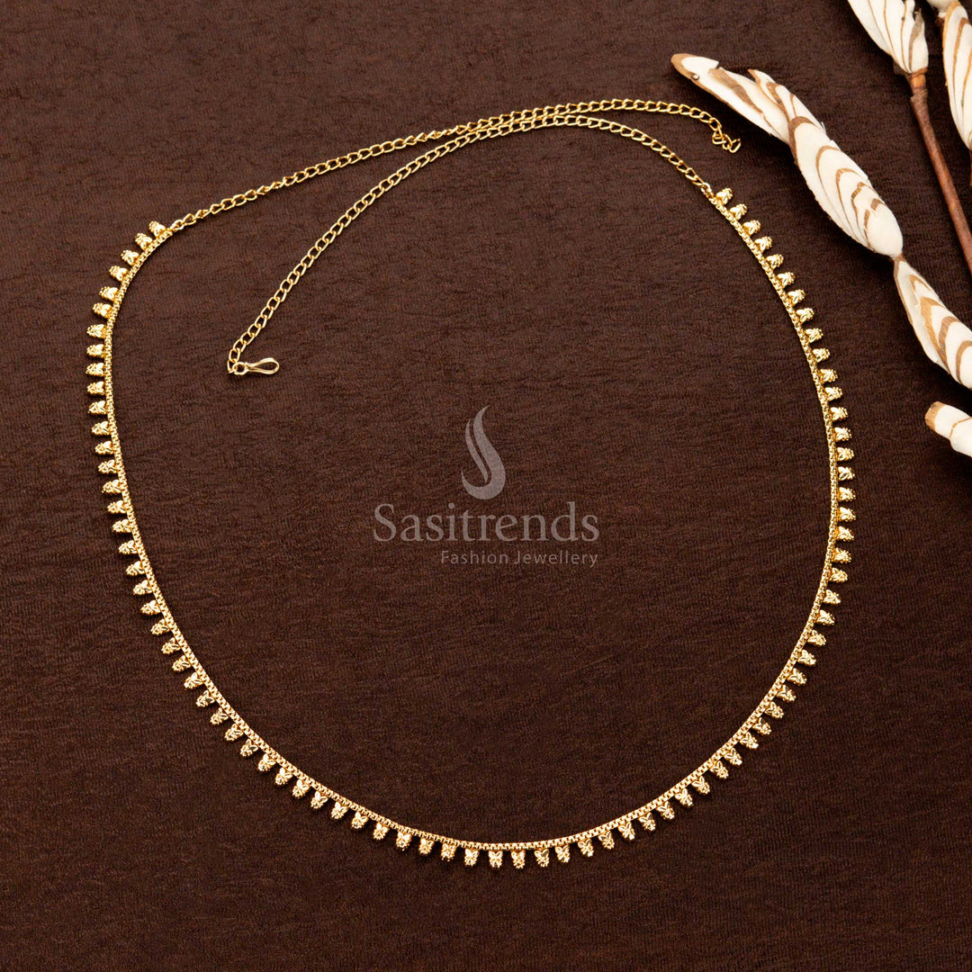 Gold plated waist chain with embossed floral-leaf motif hangings - Sasitrends