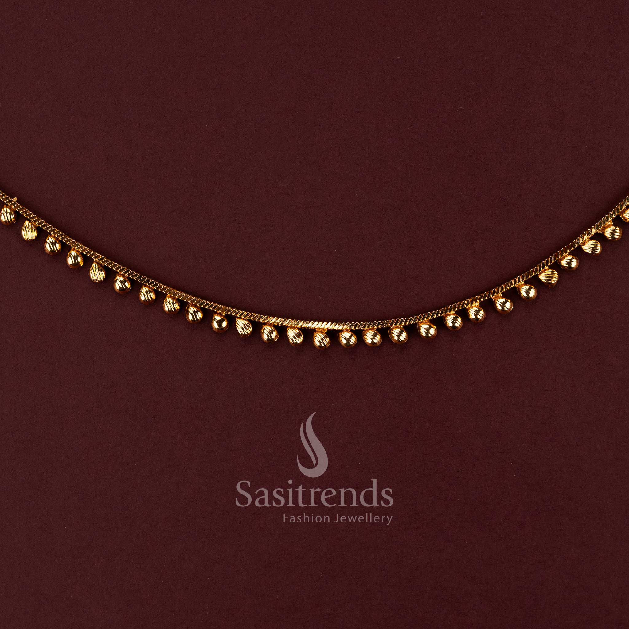 Elegant waist chain with golden bead drops on one side in minimal design suitable for saree and festive wear - Sasitrends 