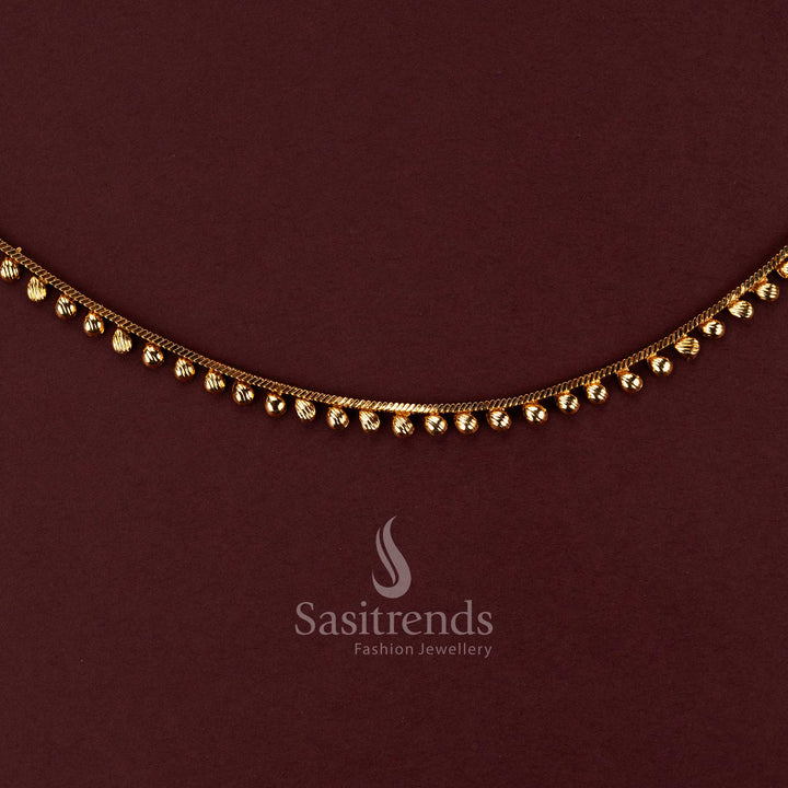 Elegant waist chain with golden bead drops on one side in minimal design suitable for saree and festive wear - Sasitrends 
