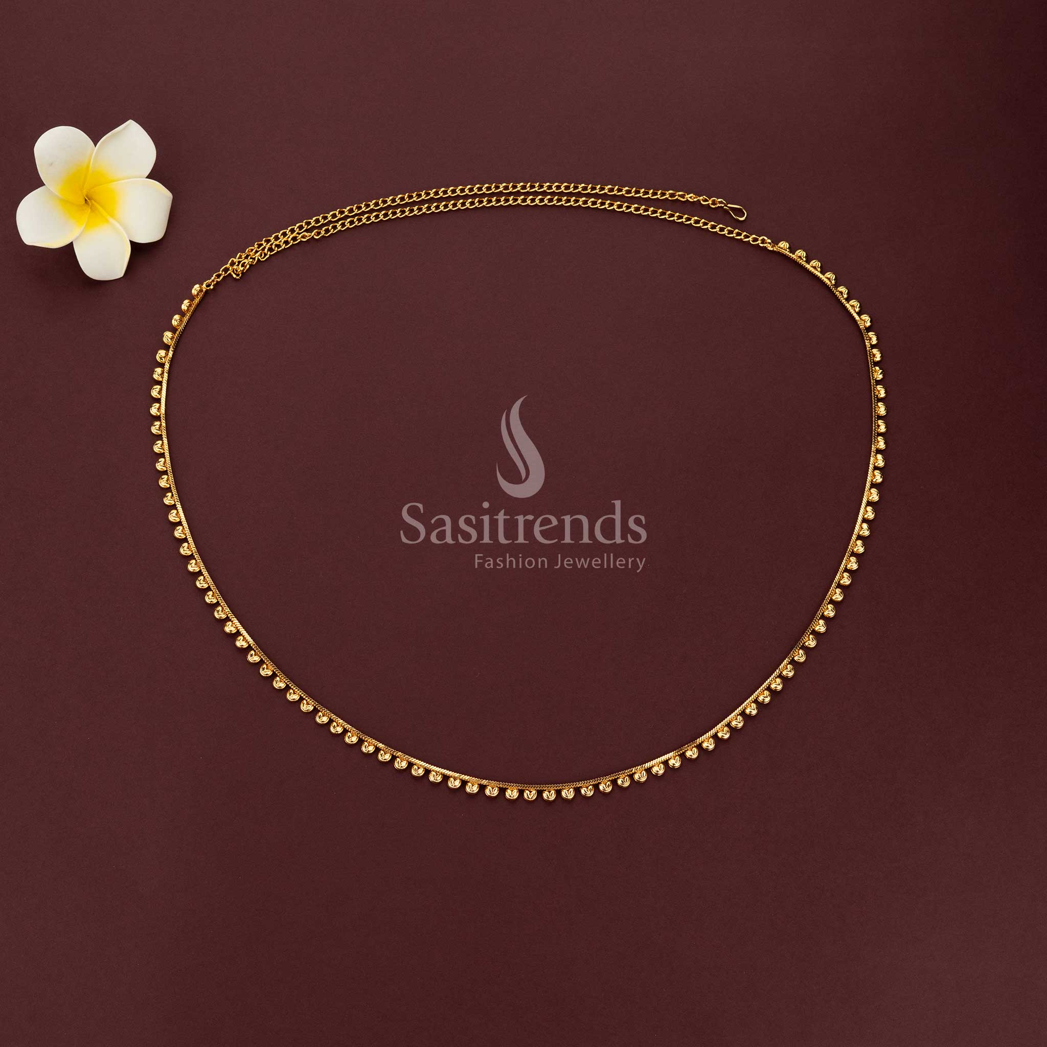 Antique gold plated single line hip belt with gold beads dangling design for traditional wear - Sasitrends