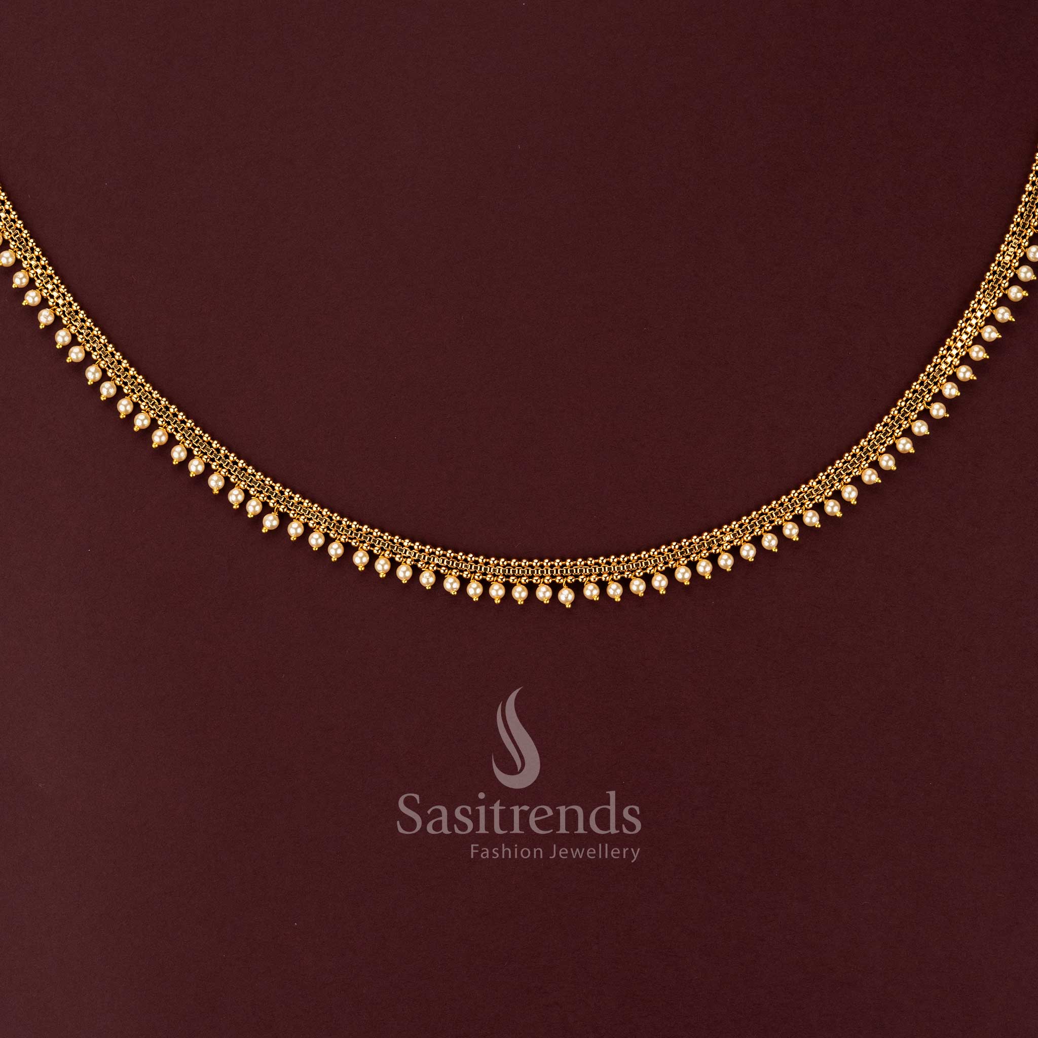 Traditional antique gold plated triple row hip belt with dangling pearl clusters 2594I