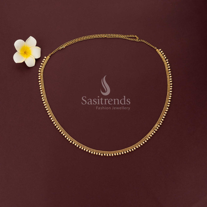 Luxurious layered gold bead waist chain with hanging pearls for bridal sarees - Sasitrends
