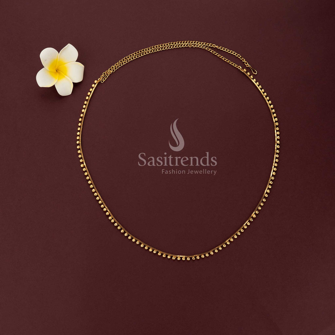 Antique gold plated single line hip belt with dangling textured gold beads 2594K - Sasitrends 