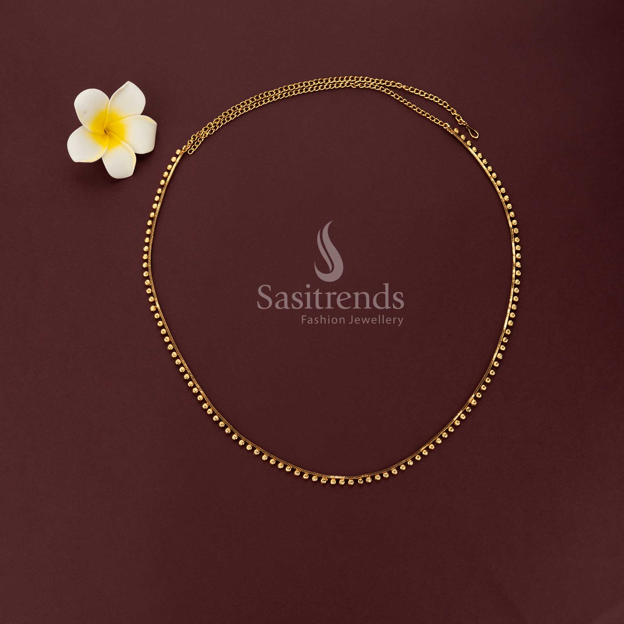 Antique gold plated single line hip belt with dangling textured gold beads 2594K - Sasitrends 