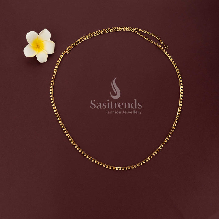 Antique gold plated single line hip belt with dangling textured gold beads 2594K - Sasitrends 
