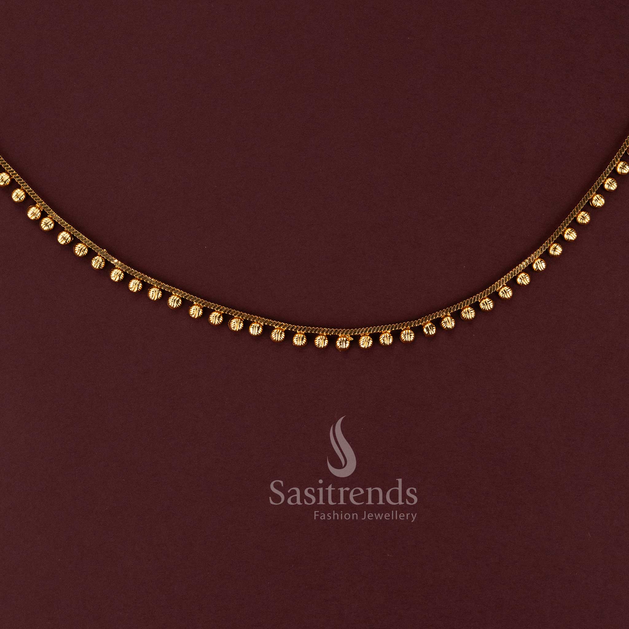 Antique gold plated single line hip belt with dangling textured gold beads 2594K - Sasitrends  