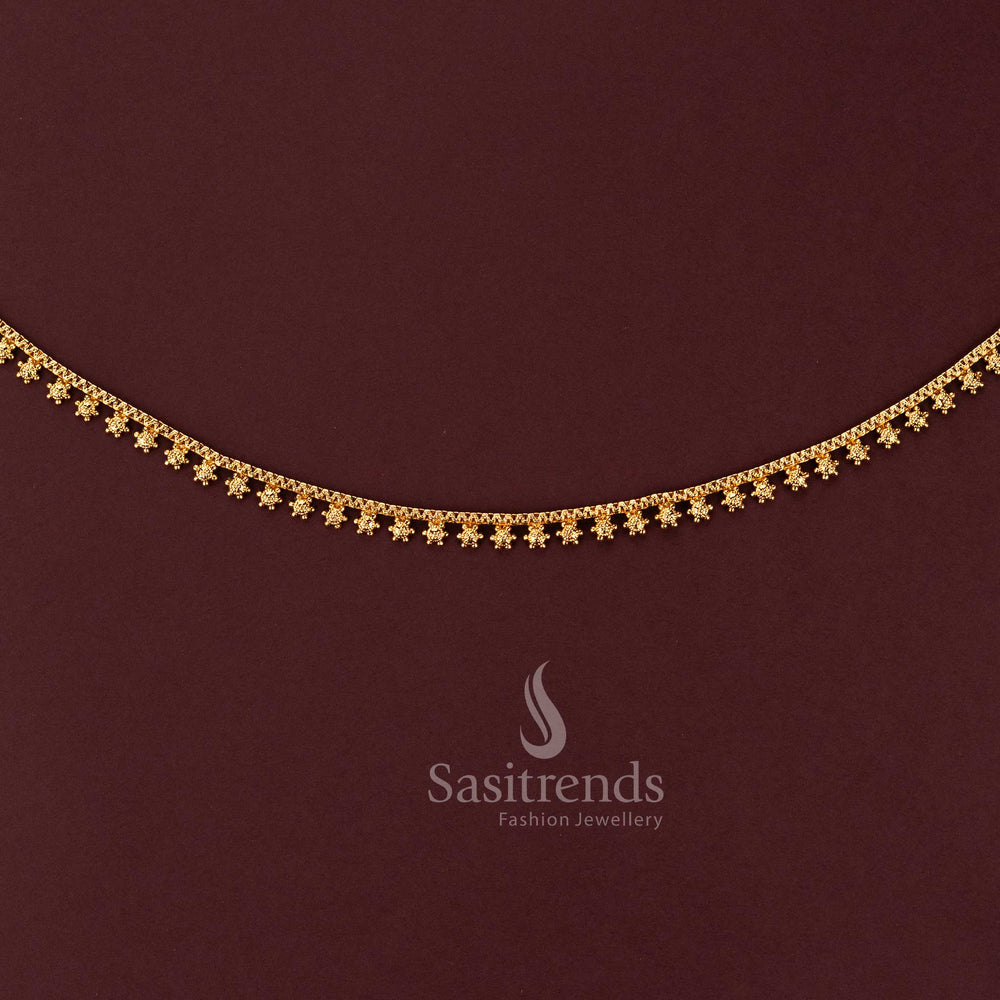 Antique gold plated single line hip belt with dangling textured bead clusters  - Sasitrends