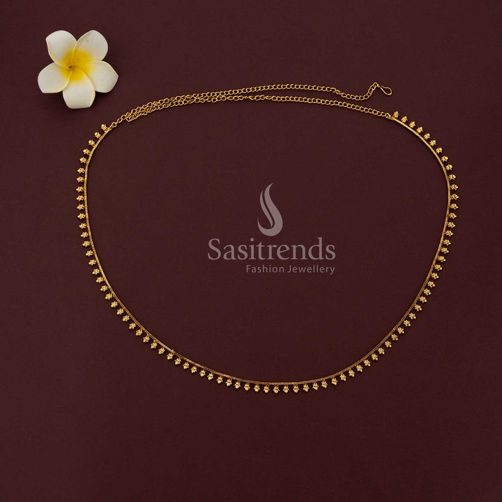 Elegant Antique Gold Plated Linear Textured Drop Waist Chain - Sasitrends