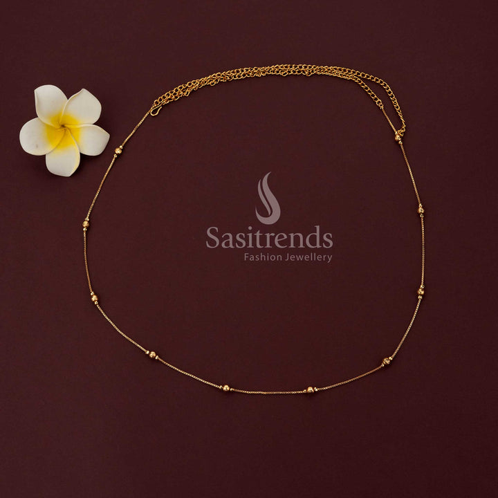 Royal Heritage Antique Gold Plated Sleek Chain Hipbelt with Textured Bead Accents  - Sasitrends