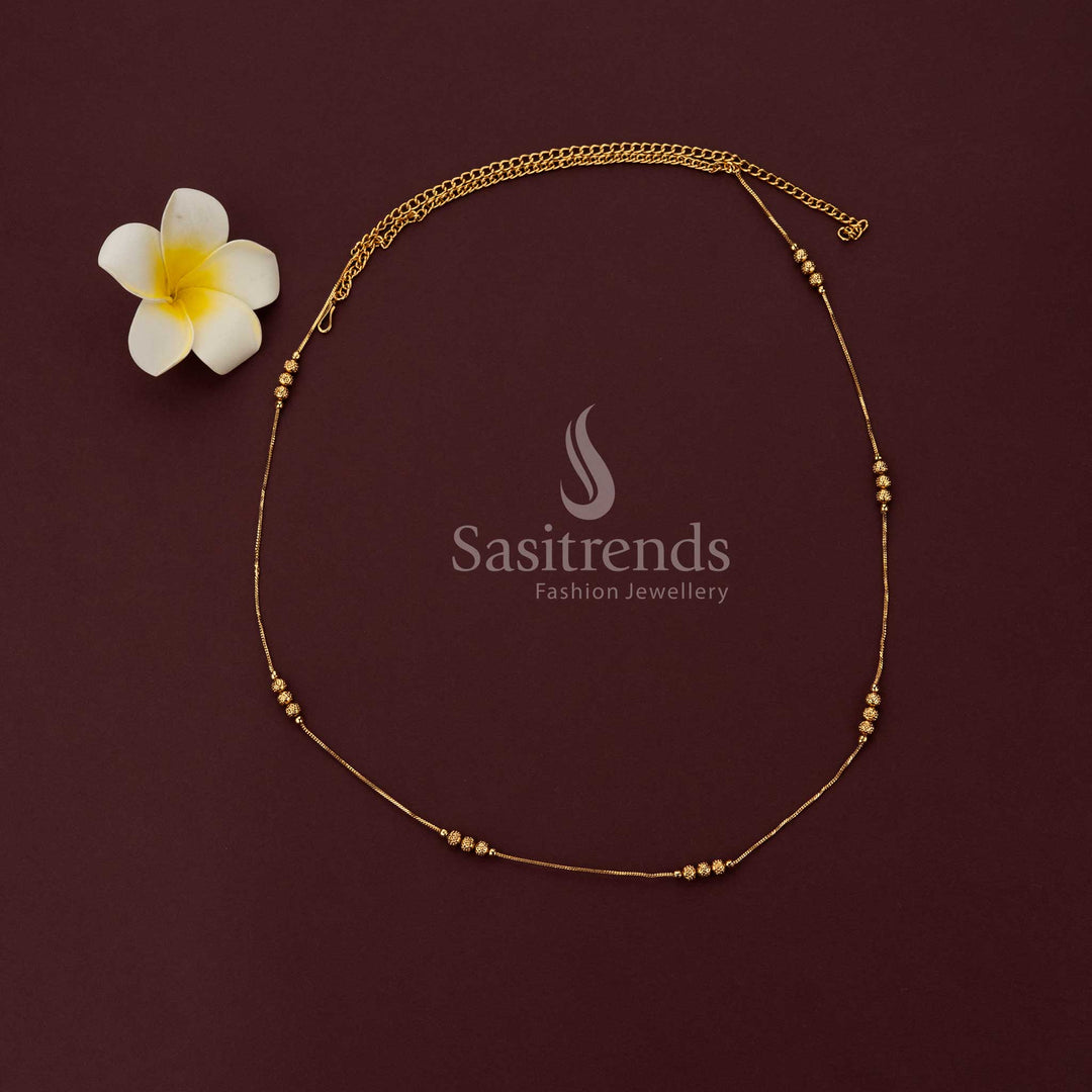 Traditional antique gold plated multi-bead sleek chain hipbelt with triple bead clusters sasitrends