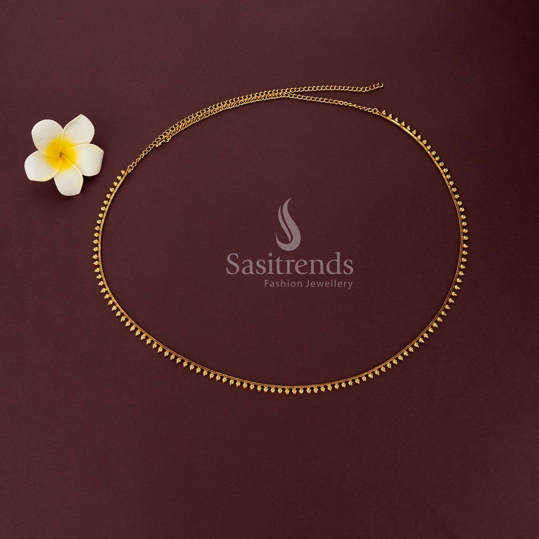 Traditional antique gold plated hip belt with dangling leaf motifs 2594M - Sasitrends