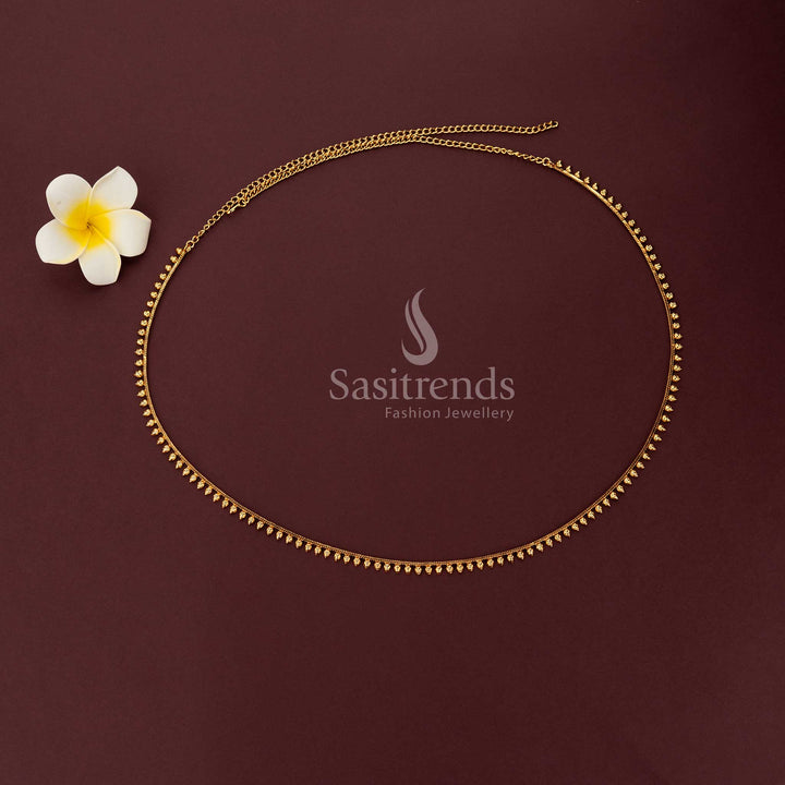 Antique Gold Plated Single Line Leaf Motif Dangling Hip Belt - Sasitrends