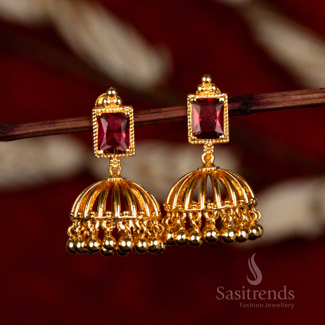 Micro Gold Plated Jhumka Earrings with Rectangular Stone – Sasitrends