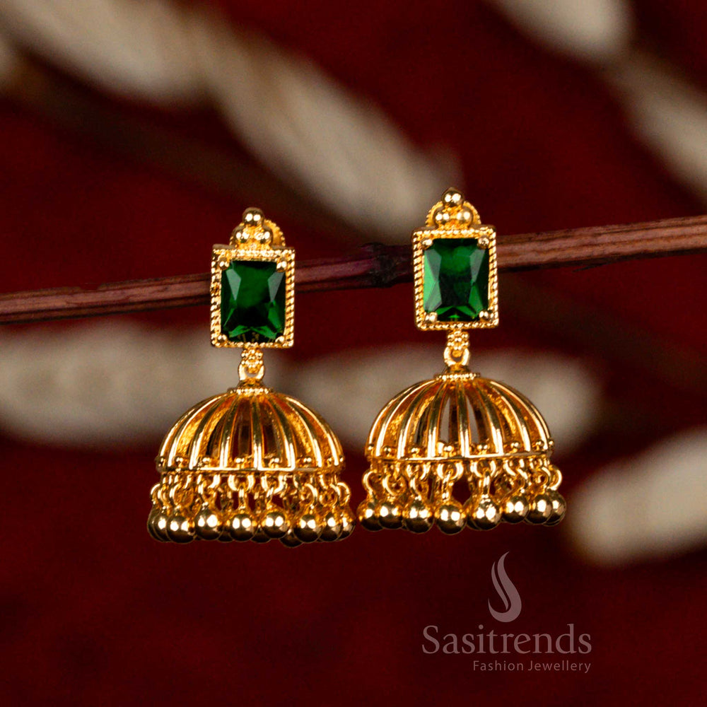 Temple Wear Rectangular Studded Jhumka Earrings – Sasitrends