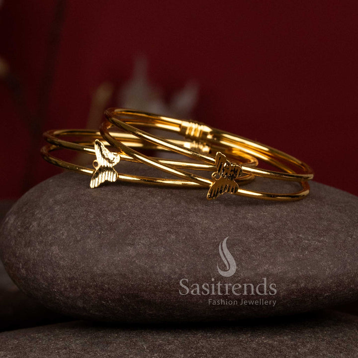 Gorgeous sleek butterfly charm micro gold plated bangles for daily wear - Sasitrends