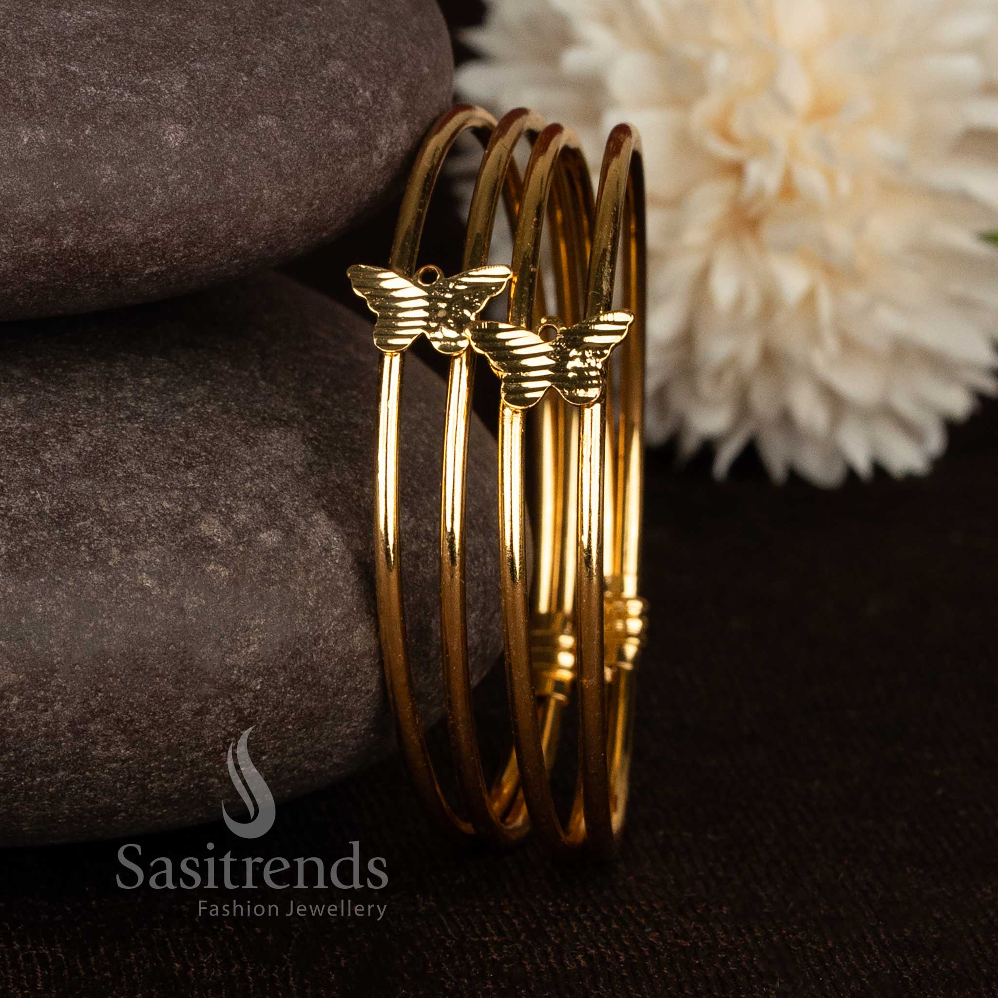 Gorgeous sleek butterfly charm micro gold plated bangles for daily wear - Sasitrends