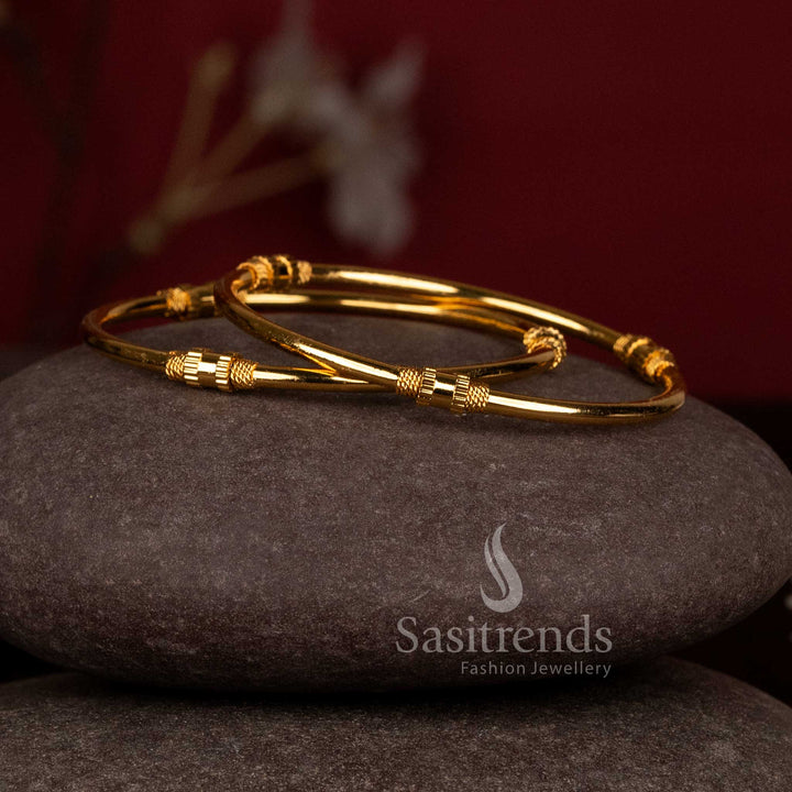 Gorgeous sleek threaded cylinder node micro gold plated bangles for daily wear - Sasitrends