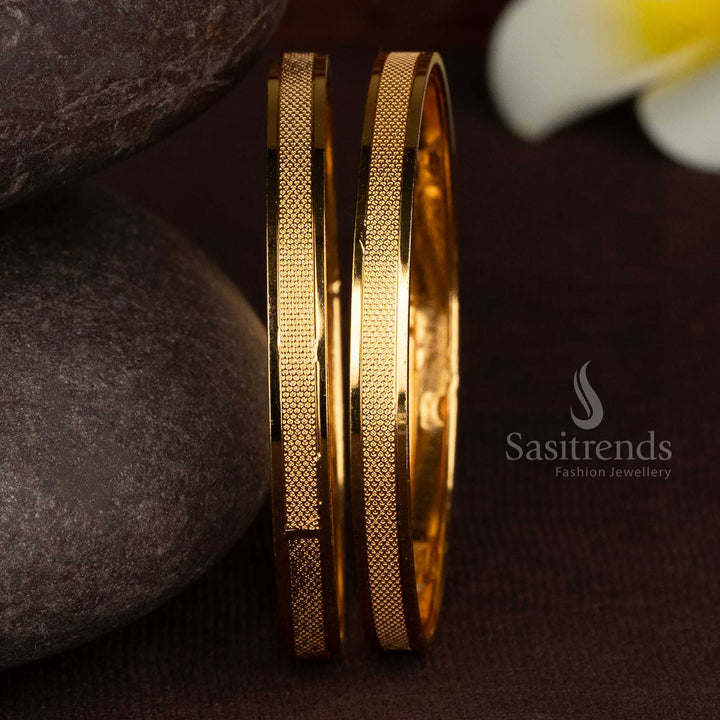 Daily Wear Micro Gold Plated Mesh-Textured Bangles – Pair of 2 That Look Like Real Gold