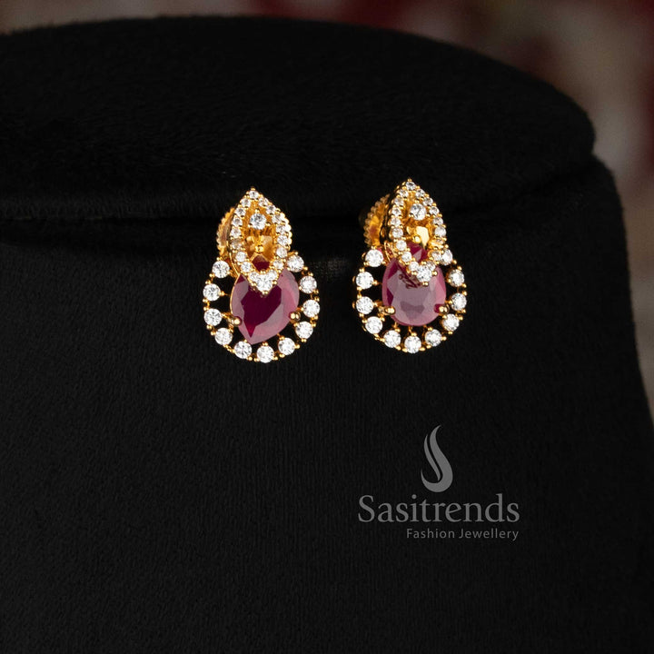 Micro Gold Plated teardrop stone necklace set with coordinated earrings Sasitrends