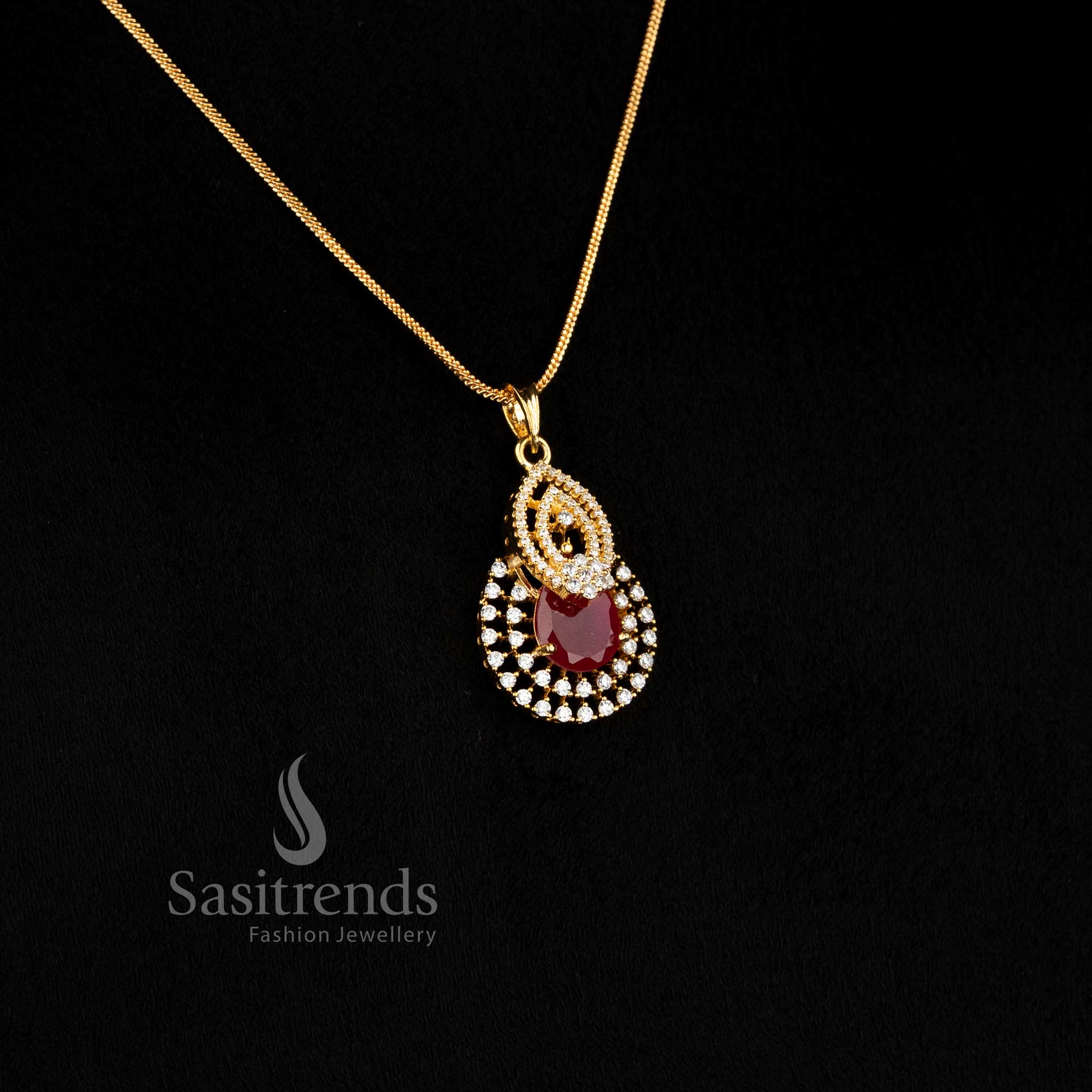 Micro Gold Plated teardrop stone necklace set with coordinated earrings Sasitrends