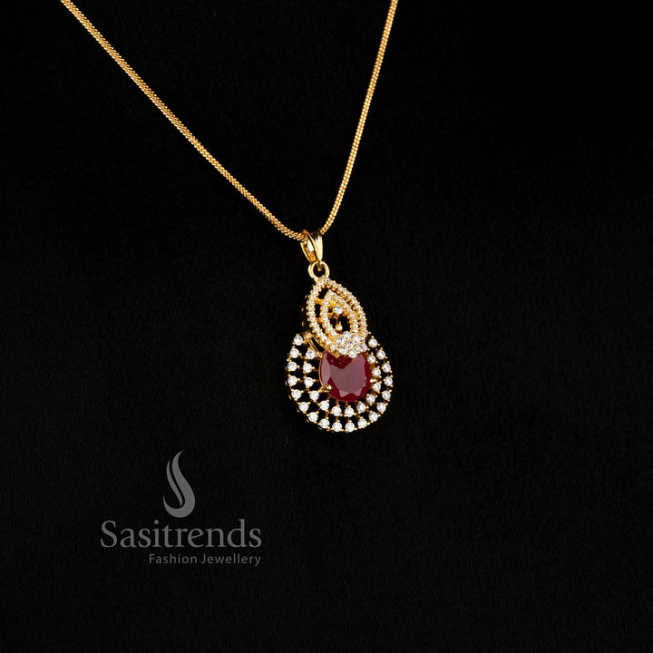 Micro Gold Plated teardrop stone necklace set with coordinated earrings Sasitrends