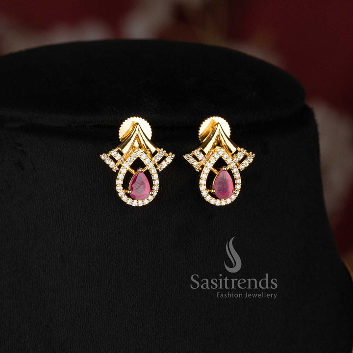 Elegant AD stone ruby pendant necklace set perfect for parties, family functions and special occasions - Sasitrends